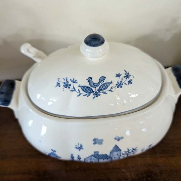 Vintage Delft Ceramic Soup Tureen Lid & Ladle Farm Country Design Kitchen Decor - Picture 5 of 13